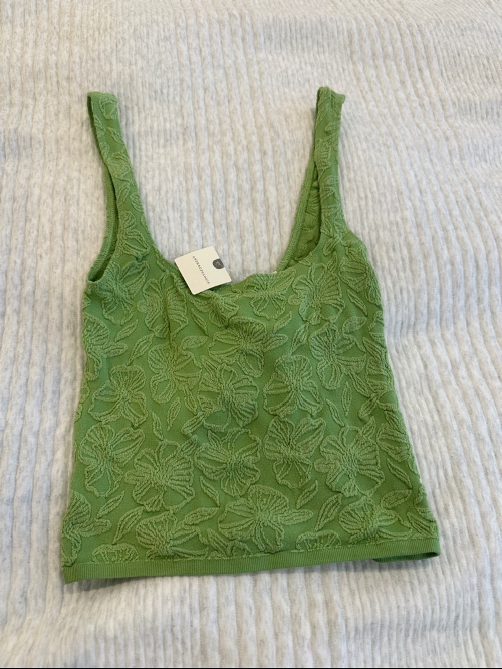 Anthropologie Green Floral Appliqué Knit Tank